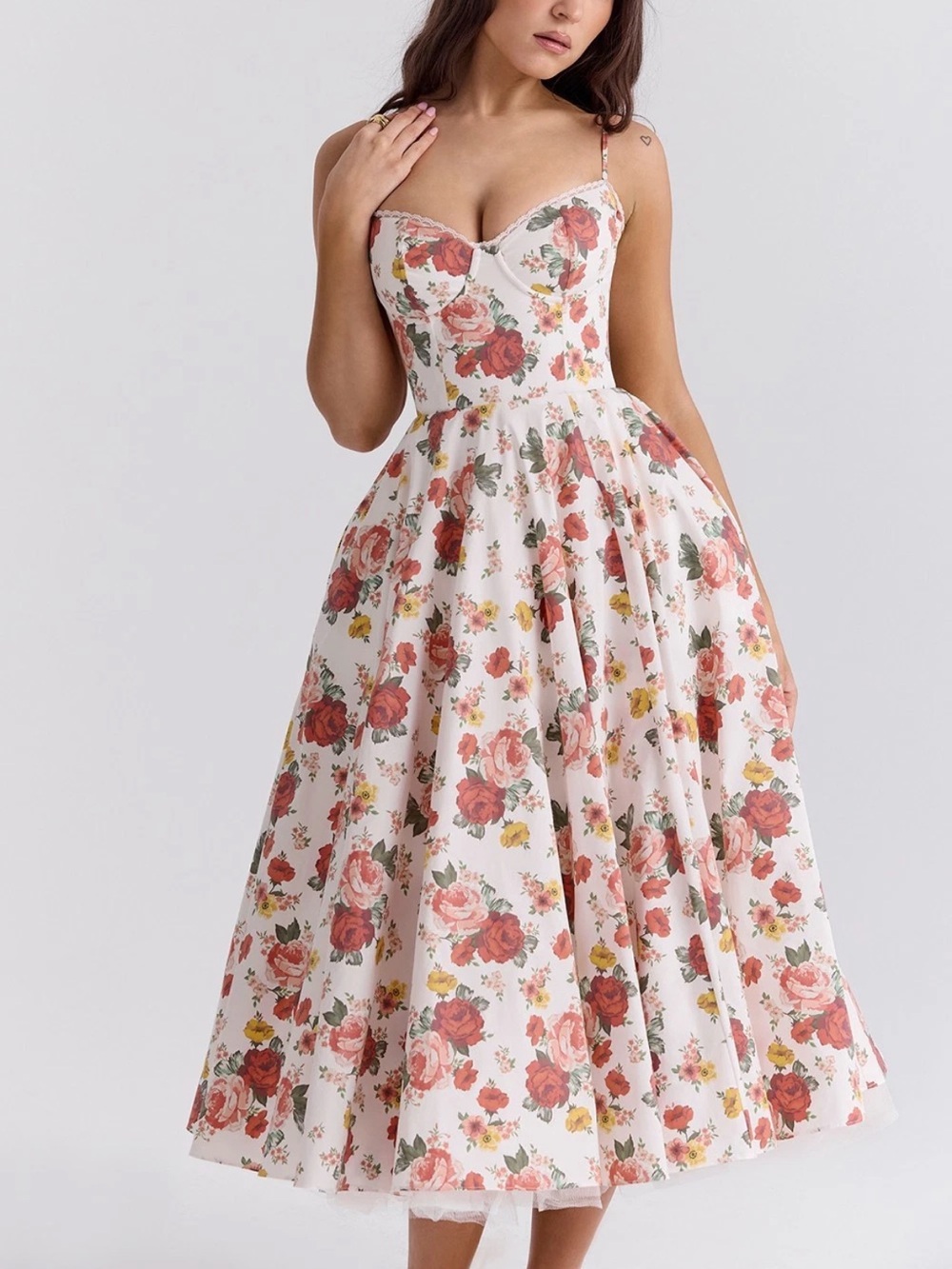 House of CB Mademoiselle Italian rose print tulle Midi Dress